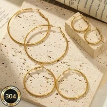 1 Pasang, Baja Tahan Karat, Anting Bulat, Dipersonalisasi, Modis, Emas 18K, Anting Geometris - Emas - View 4