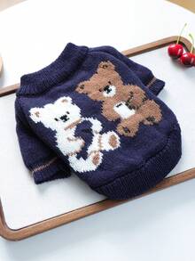 PETCIRCLE 1件寵物衣服 小狗幼犬貓咪可愛熊下午茶毛衣，透氣親膚保暖 秋冬款 - 彩色 - 查看 11
