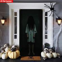 2D Flat Door Banner, 1pc, Halloween Theme, Upcoming Scary Zombie, Door With "Do Not Open" Sign, Spooky Haunted House Entrance Decoration - A - View 7