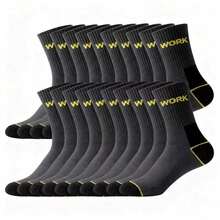 Multi-Pack Men's Thick Work Socks, Letter Jacquard Cuff, Reinforced Heel And Toe, Durable And Wear-Resistant Mid-Calf Socks For Construction Site Work - Multicolor - View 2
