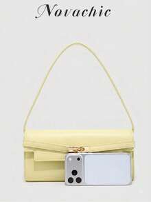 Novachic Women's Shoulder Bag, Metal Buckle Decor, Luxury Elegant, Suitable For Daily, Shopping, Party, Date, Birthday, Evening - Butter Yellow - View 4