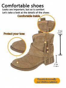 XfxfA Pair Of Fashionable Short Boots With Tassel, Bead, And Fold Stacking For Teenagers, Suitable For Vacation/School/Daily Travel. - Khaki - View 7