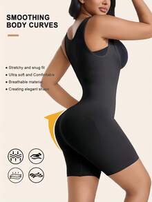 CELILIN 1pc Women's Seamless Body Shaper Jumpsuit, Open Bust Tummy Control Shaping, Wide Strap Butt Lift - Black - View 3