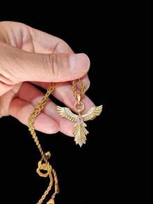 European And American Phoenix Necklace, Copper Inlaid Zirconia Stone, Vintage Style Pendant Necklace Jewelry Accessory Gift For Women - Yellow Gold - View 3