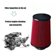 TRTY 1pc Reusable Red High-Flow Air Filter 76mm/2.99in, 101mm/3.97in. Washable Cone Air Intake Element With Rubber Interface Direct Bolt-On Adapter Installation, Fits Racing/Off-Road And Most Vehicles - High-flow Air Filter - View 6