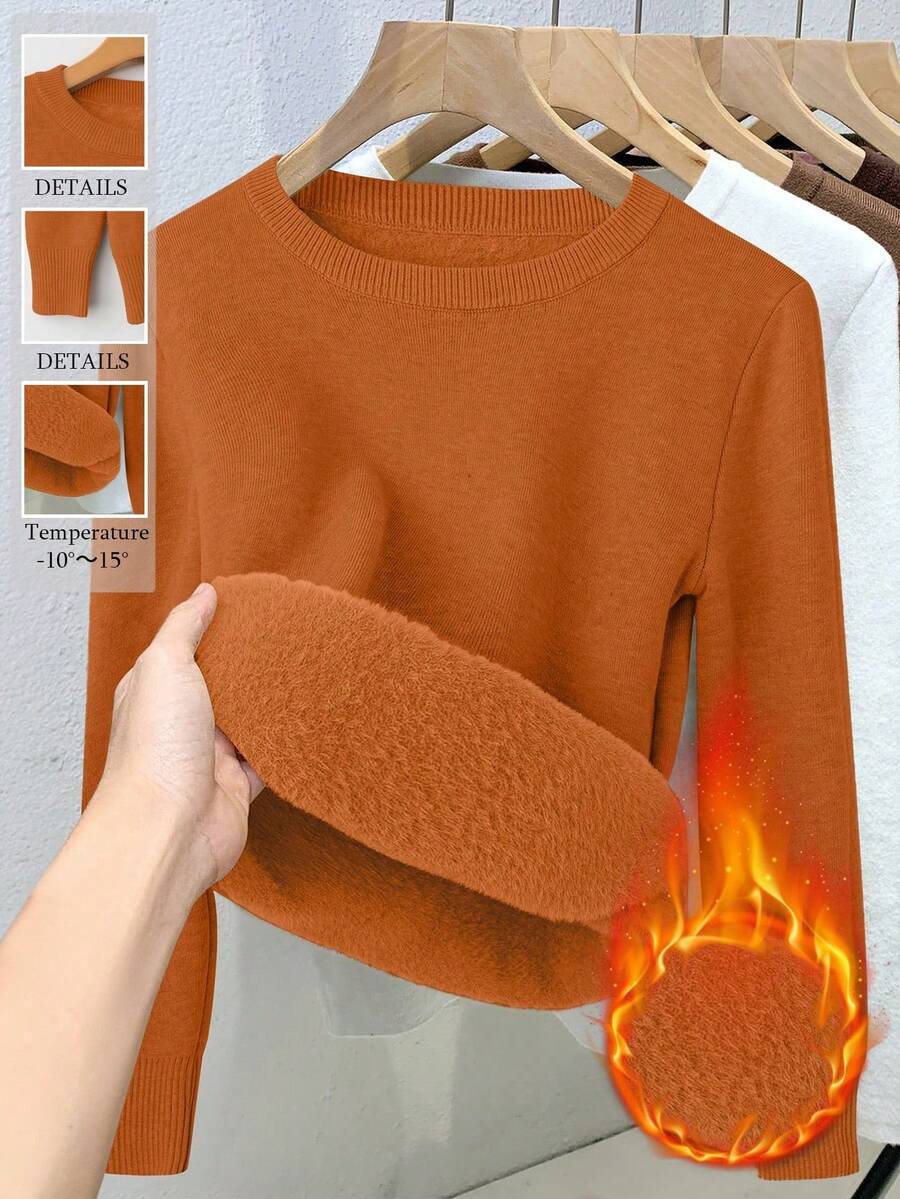 Plus Size Women Thermal Tops - Gold - View 1