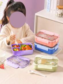 Cute School Lunch Box, Compartment Bento Box (Utensils Included), Adult Lunch Box, Microwave , Lunch Bag, Suitable For Office, School And Home Use. Back To School Essential, Easy To Clean - Multicolor - View 6