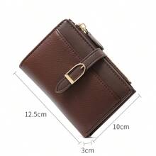 New Patchwork PU Leather Short Women's Wallet, Premium Bifold Card Holder, Minimalist Coin Purse With Ribbon Strap - Multicolor - View 5