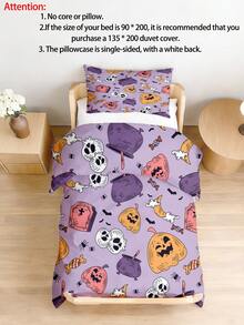 1 Set Of Light Purple Pumpkin Skeleton Ghost Spider Pattern Children'S Blanket Cover, Made Of Polyester Material, Suitable For Halloween Babies - Multicolor - View 1