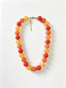 1pc European And American Bohemian Round Geometric Cloud Multicolor Beaded Necklace, Stainless Steel 18K Gold Lobster Clasp, Gift & Daily Wear - Handmade Resin Beaded Stainless Steel Necklace - View 52