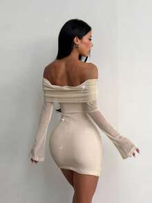 1pc Solid Color Sexy Knit Fabric Sleeveless Dress For Beach Vacation Autumn - Apricot - View 4