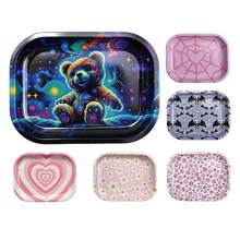 Cabin puff 1pc Cartoon Style Multi-Pattern Printed Tinplate Rolling Tray, Storage Tray, Smoking Accessories, Size 18 * 14cm, Holiday Gift - Multicolor - View 2