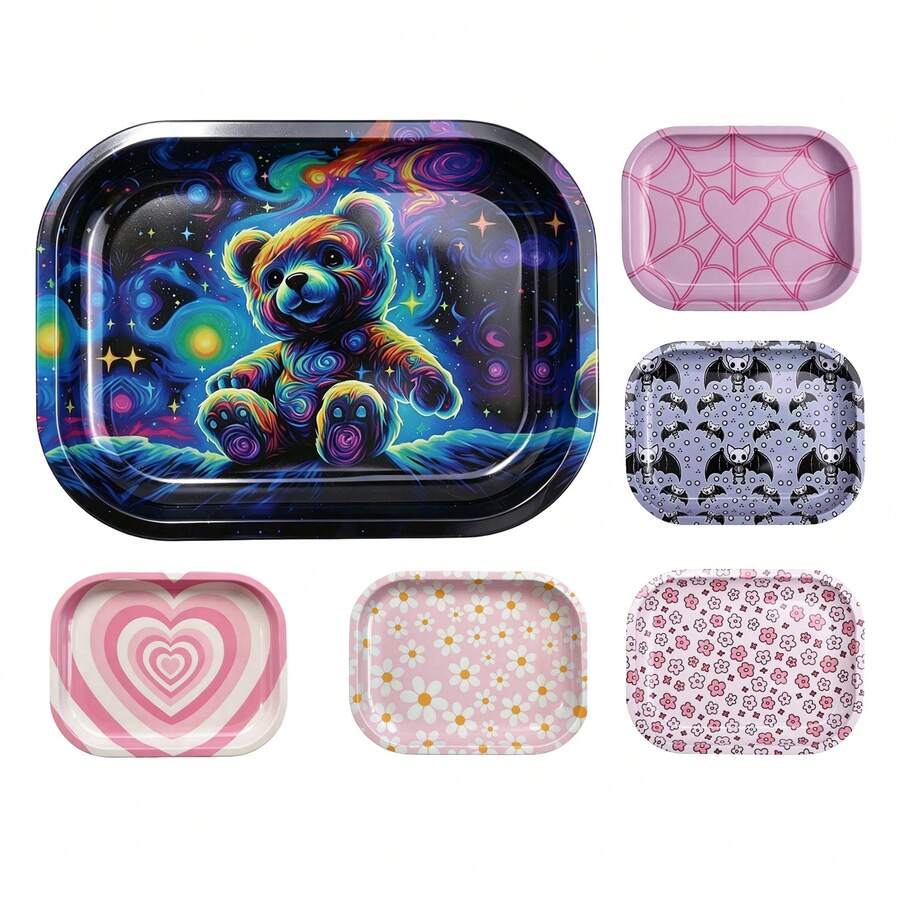 Cabin puff 1pc Cartoon Style Multi-Pattern Printed Tinplate Rolling Tray, Storage Tray, Smoking Accessories, Size 18 * 14cm, Holiday Gift