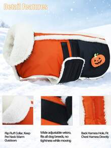 Metglad Winter Dog Jacket With Detachable Hook And Loop Patch, Adjustable Plush Collar Pet Padded Coat, Snow Suit For Daily Wear And Halloween, Indoor And Outdoor Dog Jacket For Small, Medium And Large Dogs - Orange - View 10