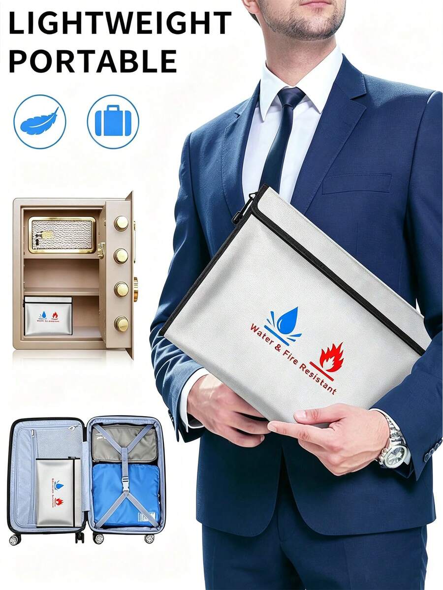 Fireproof Document Bag, Includes 1 Set Of Fire-Resistant Money Pouch, Medium Size, Made Of Non-Irritating Silicone Coating, For Safe Storage Of Cash, Important Documents, Jewelry And Passports - A - View 1