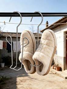 Stainless Steel Hanging Shoe Rack, Space-Saving Windproof Design, Non-Slip Rubber Heads & Rust-Proof Clips, Suitable For Sneakers, Boots, Clothing, Indoor/Outdoor Use, Multi-Functional Hook Design, Efficient Drainage Shoe Rack - Multicolor - View 4