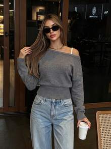 Fancy Everywear 女款秋冬優雅上衣 灰色毛衣 基本休閒上衣 外出穿搭 國慶款 - 灰色 - 查看 4