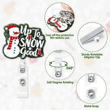 1pc Christmas Snowman Badge Reel Retractable Rotating Crocodile Clip ID Holder Keychain - Multicolor - View 2
