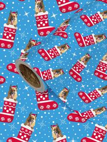 1 Roll Of Christmas Gift Wrapping Paper Featuring Christmas Dog And Stocking Patterns;Perfect For Christmas Gift Wrapping,Holiday Party Decor,Home Festive Decoration,DIY Craft,Festive Favour Wrapping Dimensions: 43 Cm X 300 Cm. - A - View 1