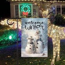 Winter Snowman Garden Flag: Single-Sided Seasonal Decor (12x18 Inches), Rustic Style, Christmas, Thanksgiving, Halloween, Single-Sided Print, Flag Pole Not Included (Flag Only) - A - View 3
