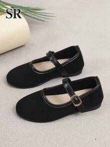 1 Pair Girls Black Mary Jane Shoes, Vintage Versatile Flat Shoes, Suitable For Daily And School Wear - Black - View 7
