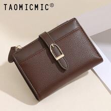 New Patchwork PU Leather Short Women's Wallet, Premium Bifold Card Holder, Minimalist Coin Purse With Ribbon Strap - Multicolor - View 3
