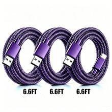 3pcs USB Type C Fast Charging Cable, 3.3ft/6.6ft/9.9ft, USB-A To USB-C Fast Charging Data Cable, Compatible With Android Phones, And Other Android Phones And Type-C Devices, Suitable For Travel/Office Desk Accessories/Car Accessories/Cruise/Indoor/Outdoor, Compatible With IPhone Charger, Purple - Purple - View 9