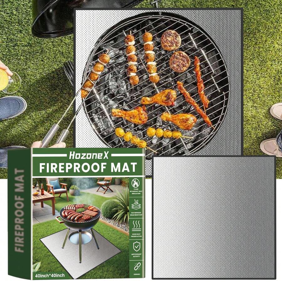 Outdoor Bbq Mat Floor Outdoor 40x40inches Fireproof Protector Mat Camping Heat Resistant Fireproof Mat Anti-Slip Reusable Oilproof Waterproof Moisture‑Proof Fireplace Mat
