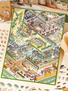 City Building Scene Stickers For Adult, Vintage Decor Landscape Stickers, Layered House Stickers, Scrapbooking Stickers, 3D Miniature House Micro Landscape Stickers, DIY Scrapbook Stickers, Scenery Stickers For Halloween Party Decoration - A - View 9