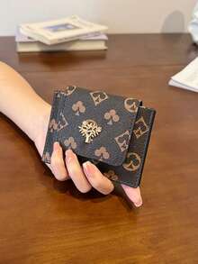 1個女款棕色印花短款經典復古時尚扭鎖零錢包，多功能極簡手提包 - 咖啡 - 查看 9