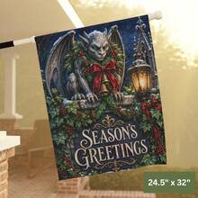 Christmas Gargoyle Garden Flag, Holiday Greetings Gothic Holiday Decor, 1pc, Single-Sided Print, Flag Pole Not Included - A - View 4