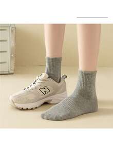 5/10 Pasang Kaos Kaki Tinggi Unisex, Kaos Kaki Olahraga Putih dan Abu-abu Polos dengan Manset, Cocok untuk Pemakaian Sehari-hari - Beraneka warna - View 6