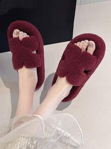Women's New Winter Thick Sole Fur Slippers, Outdoor Wear, Autumn New Fairy Style Petite Slouchy Height-Increasing Slippers, Spring/Autumn Indoor Home Office Slippers, 4CM - Red - View 2