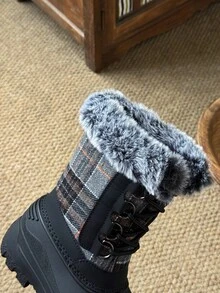 女童男童雪地靴 兒童雪地靴 男童雪地靴 戶外靴 露營靴 保暖加厚 - 黑色 - 查看 9