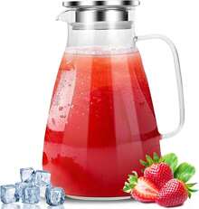 2.2L Glass Pitcher Carafe With Airtight Lid High Temp Resistant Jug For Water Juice Iced & Hot Drinks - Clear - View 9