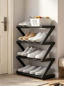 Z-Shaped Plastic Shoe Rack Floor-Standing Storage Rack Multi-Functional Large Capacity Easy Assembly Essential For Home Dormitory Space-Saving Storage Rack Suitable For Living Room Bedroom - Multicolor - View 6