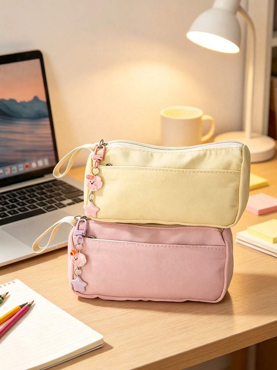 New INS Style Pencil Case, Large Capacity Cute Plush Stationery Bag, High-End Elegant Appearance, Minimalist Versatile. Minimalist Fresh Style, Student's Choice, Essential Item For Going Out.