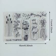 Thanksgiving Fall Autumn Themed Clear Silicone Stamps, Pumpkin Mushroom Wreath Text Pattern Transparent Rubber Seal For Journaling Scrapbooking Card Making DIY Craft Decoration - Gratitude - View 16