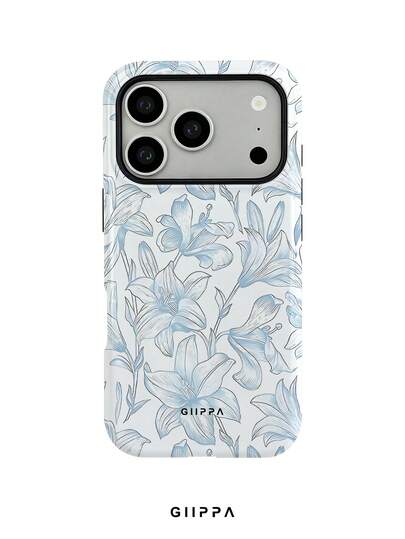 GIIPPA 1 st mobilskal med vit bas och gradient ljusblått blommönster, kompatibelt med Phone 18 Pro Max, Phone 17 Pro Max, 16 Pro Max och 15 Pro Max, koreansk stil, exklusivt, moderiktigt och lekfullt, passar även 11/12/13/14/15/16 Pro Max Plus, elegant design för män och kvinnor, perfekt present till flickvän på jul, Alla hjärtans dag, påsk, bröllopssäsong och födelsedag