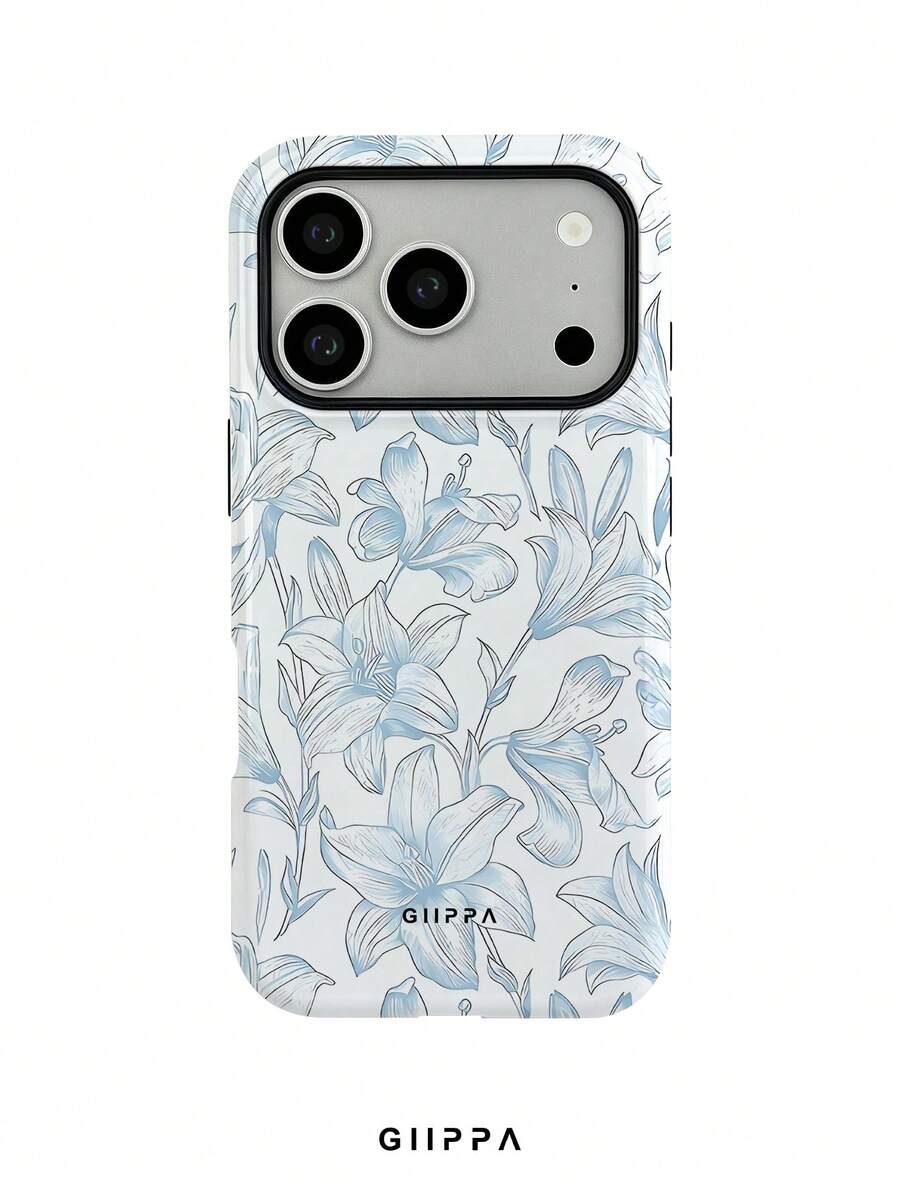 GIIPPA 1pc White Base With Gradient Light Blue Floral Pattern Design, Phone 18 Pro Max Phone Case, Suitable For Phone 17 Pro Max, 16 Pro Max, 15 Pro Max, Korean-Style High-End Fashionable And Interesting Phone Case, Suitable For 11/12/13/14/15/16 Pro Max Plus, Elegant Design Suitable For Both Men And Women, Perfect Gift For Girlfriend On Christmas, Valentine's Day, Easter, Wedding Season And Birthday! - Light Blue - View 1