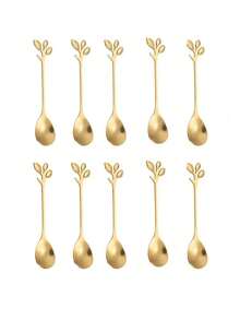 1/5/10pcs Creative Tree Branch Stainless Steel Coffee Stirring Spoons, Dessert Milk Tea Small Spoons, Coffee Spoons - Gold - View 8