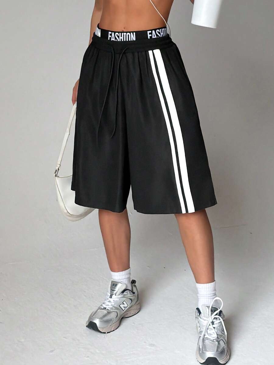 Women's Summer Street Style Casual Daily Letter Waistband Striped Side ...