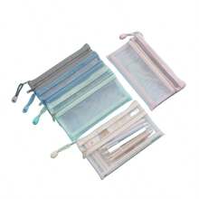 Korean Style Transparent Double Layer Mesh Pencil Case Storage Bag Student Exam Portable Pencil Pouch Large Capacity Makeup Bag - Multicolor - View 3