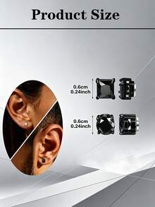 2 Pairs 304 Stainless Steel Cubic Zirconia Ear Clips, No Piercing Painless Wear, Black Base Four-Prong Round & Square Rhinestones, Low-Allergy Dark Punk Style, Unisex Versatile, Suitable For Daily Wear & Party, Exquisite Gift - 2 Pairs Ear Clips Set - View 2