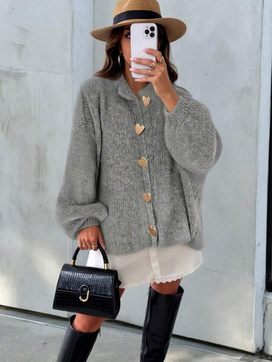 Autumn/Winter Casual Solid Color Cardigan, Fashionable Minimalist Business Casual Commute Elegant - Grey - View 1