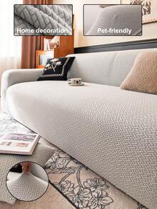 1pc Plush Velvet Stretch Sofa Cover, Pet-Friendly Non-Slip Durable, Machine Washable Colorfast, Holiday Decor Adds Ambiance Protects Sofa, Fits 1/2/3/4 Seater Sofa, Comes With Anti-Slip Stick - Light Grey - View 1
