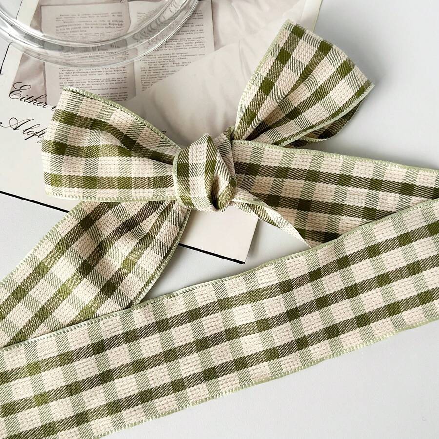 2 Yards 2026 New Plaid Ribbon, Bouquet Decoration Satin Ribbon, Suitable For Handmade Bouquets, Gift Wrapping, Party Decor, Floral Design, Gift Ribbon, Event Decoration, Floral Ribbon - 1 Pc Green - View 1