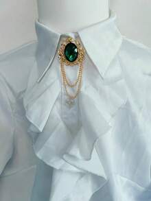 1pc European And American Style Brooch Pin - Golden Alloy Flower Design With Simulated Gemstone Chain Tassel - Brooch - View 5