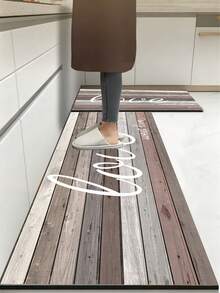 1pc American Vintage Wood Grain English Print Kitchen Rug, 3.5mm, Sponge Cushioning Shock Absorption, Rubber Backing Dirt-Resistant Easy To Clean, Suitable For Kitchen, Bathroom, Entryway, Laundry Room - Multicolor - View 1