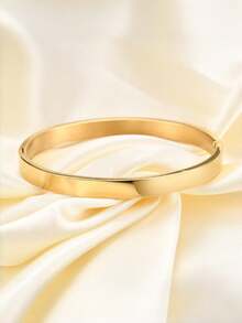 2pcs/Pc Clover Stackable Bracelet, Minimalist Gold Open Bangle And Zirconia Chain Bracelet, Women's Stainless Steel Stackable Jewelry For Daily Wear And Gift - Gold - View 3